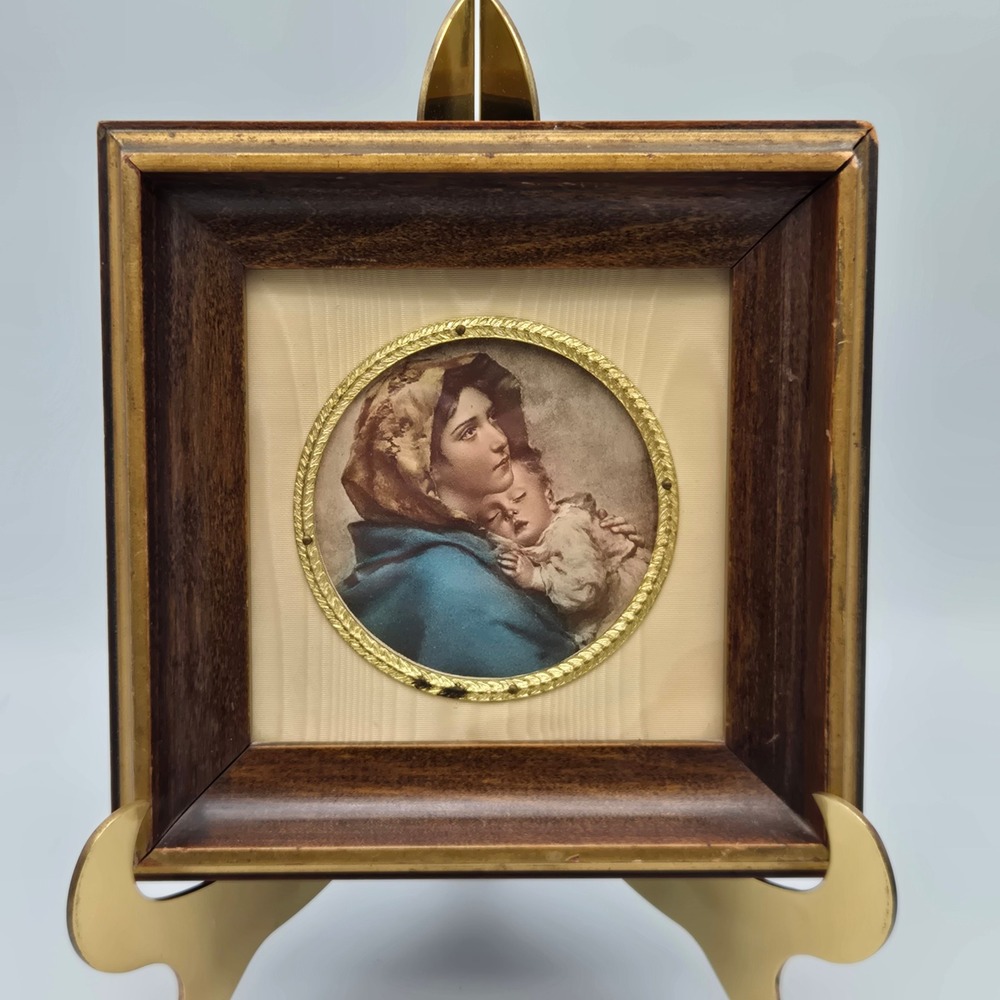 Vintage Ferruzzi Madonna of the Street Framed Wall Art Print 7" Square Italy